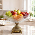 Glass Fruit Bowl，Decorative Bowl,Decorative Glass Bowl with Gold Pedestal, Kitchen Counter Fruit Bowls for Fruit Vegetable Candy and Key