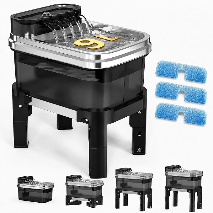 RPZ 9L Elevated Stainless Steel Dog Water Fountain with Filter | 4-level adjustable indoor pet water fountain with quiet pump and no-spill design for small, medium, and large dogs