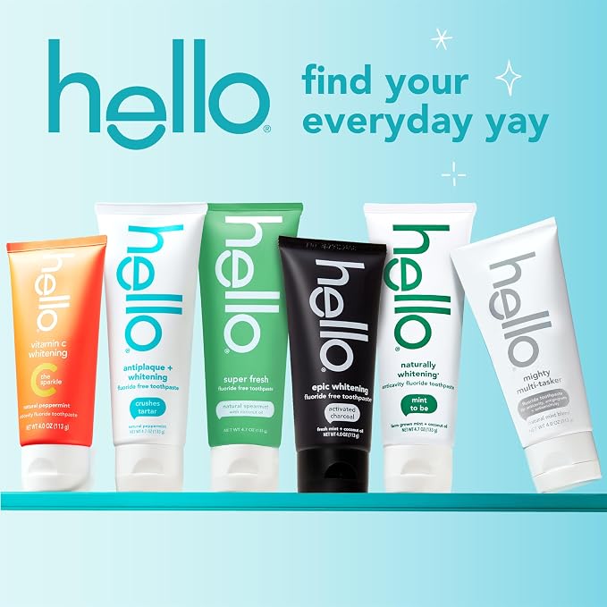 hello Epic Whitening Activated Charcoal Toothpaste, 4 oz | Fluoride Free, Fresh Mint and Coconut Oil, Whitens Teeth Naturally, Enamel Safe, Vegan, SLS Free, Dye Free