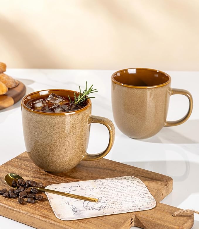 LERATIO Ceramic Coffee Mugs Set of 6,12oz Handmade Coffee Mugs Set | Large Handle for Cappuccino/Latte/Tea/Hot Cocoa,Oven &Dishwasher & Microwave Safe-Chestnut
