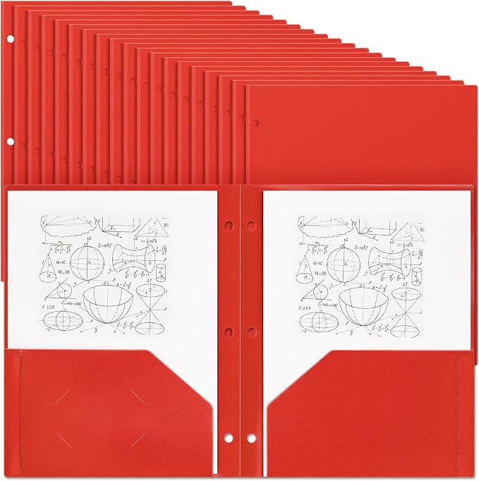 Yeaqee 72 Pcs Plastic Folders with Pockets Bulk 3 Hole Punched 2 Pocket File Folders for 3 Ring Binder Divider Folder for Notebooks, Durable Poly for Office Home (Red)