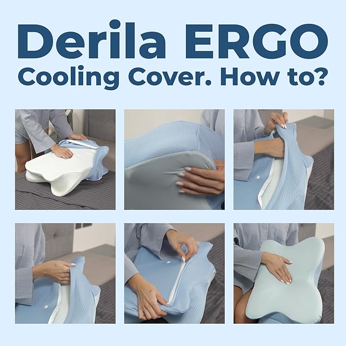 Derila Ergo Pillowcase Cervical Neck Pillow for Sleeping Pillow Case Contour Memory Foam Pillows for Back, Side Sleeper (Pillowcase - 21.25 x 14.17 x 4.72 in) Pillow Case only