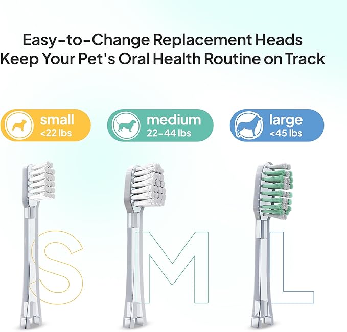 Electric Dog Toothbrush | Silent & Vibration-Free | Vet-Developed Electrolytic Technology | No Toothpaste Needed | Built-in Timer & App | Replaceable Heads for Small, Medium & Large Dogs