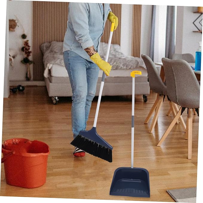 Dog Pooper Scooper Broom and Dustpan Set for Home Heavy Duty Broom and Dustpan for Office for Deck Driveway Garage Yard Concrete Floor Blue Broom Dustpan