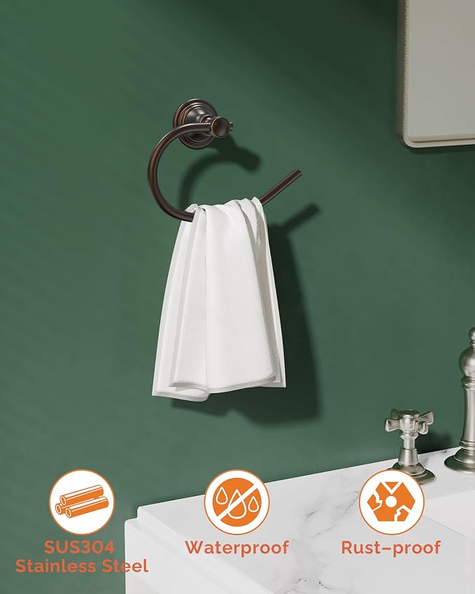 Towel Ring, Stainless Steel Hand Towel Holder for Bathroom Wall Mount, Heavy Duty Towel Hanger for Kitchen, Bath, RV (Oil Rubbed Bronze)