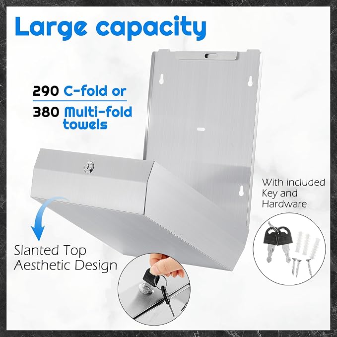 2 Pcs Commercial Soap Dispenser and Paper Towel Dispenser Set with Lock-Stainless Steel,Wall Mount,Large Capacity Manual Liquid Pump Rust Proof Leak Free for Home Bathroom (1000 ml,Style 1)