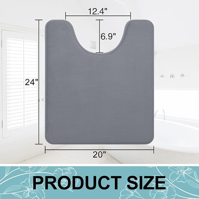 Smiry Memory Foam Toilet Rugs U-Shaped 24x20, Extra Soft Absorbent Non-Slip Contour Bathroom Rugs, Machine Washable Bath Mats for Toilet, Dark Grey