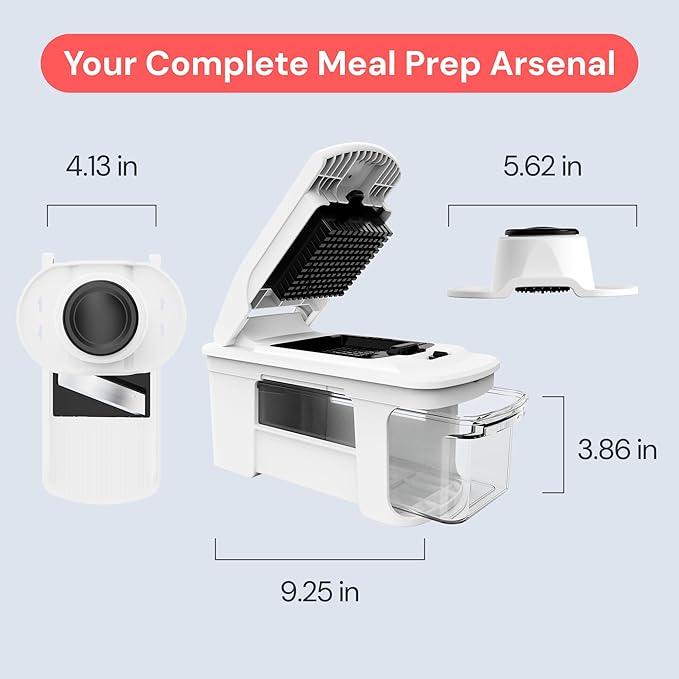 Fullstar XL Vegetable Chopper & Mandoline Slicer – Vegetable, Onion, Potato, Food, Veggie & Fruit Slicer, Dicer & Spiralizer with Pull-Out Catch Tray, Kitchen Gadgets & Gifts (8 in 1, Black/White)