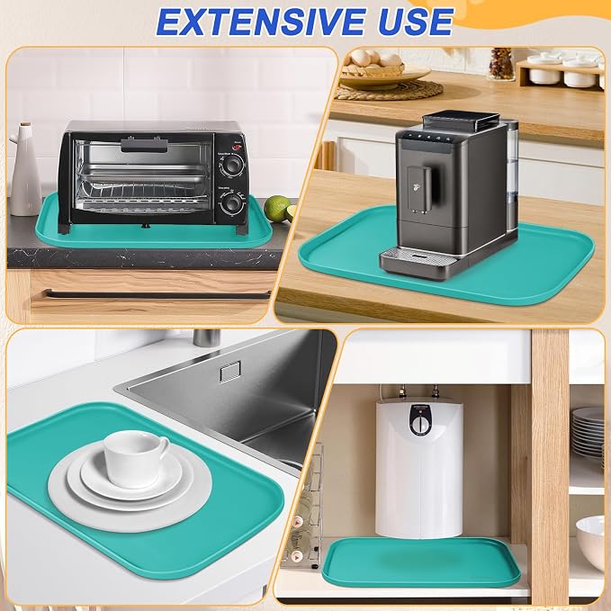 SMILOOL Waterproof Silicone Pet Food Mat with Raised Edge for Dog & Cat | 24" x 16" Non-Slip Pet Feeding Mats with Lip for Food & Water Bowl, Food Grade, Easy Cleaning, Dark Turquoise