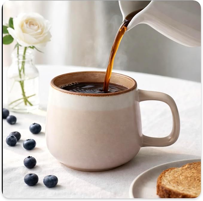 Ava Nord Large Stoneware Ceramic Coffee Mugs Set of 4-16 oz - Rose Sand | Lead-Free, Non-Toxic, Freezer - Microwave & Dishwasher Safe, Comfortable Handle, Aesthetic Nordic Design for Tea, Cappuccino