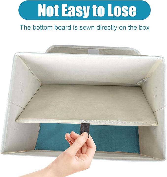 Bagnizer Large 22 Quart Linen Fabric Foldable Storage Bin Cube Organizer Basket with Flip-Top Lid & Handles, Clothes Blanket Box for Home, Office, Closet, Teal & White, 4 Pack 14.6 x 9.5 x 9.5