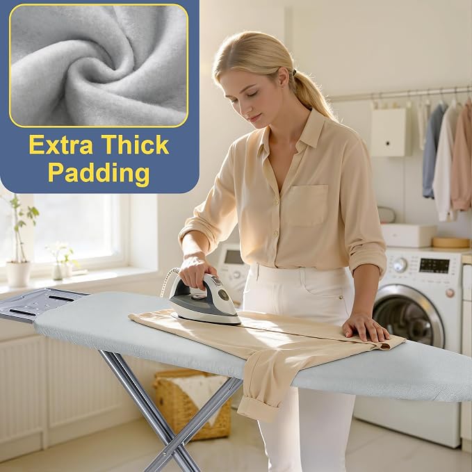 Ironing Board Cover and Pad, Extra Wide, 18" x 49", Sliver | Aluminum Coating, Thick Scorch & Stain Resistant Padding, Heavy Duty Iron Board Cover with Elastic Edge, Adjustable Fastener