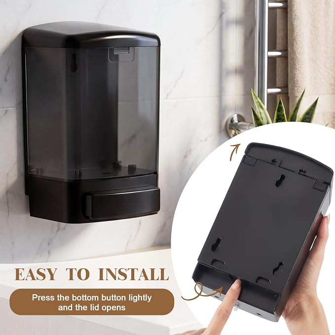 Hushee 6 Pcs Plastic Wall Mounted Soap Dispenser Commercial Manual Soap Containers Wall Dispenser for Kitchen Shower Hotel Liquid Shampoo Gel Chamber (33.8 oz 1000 ml,All Black)