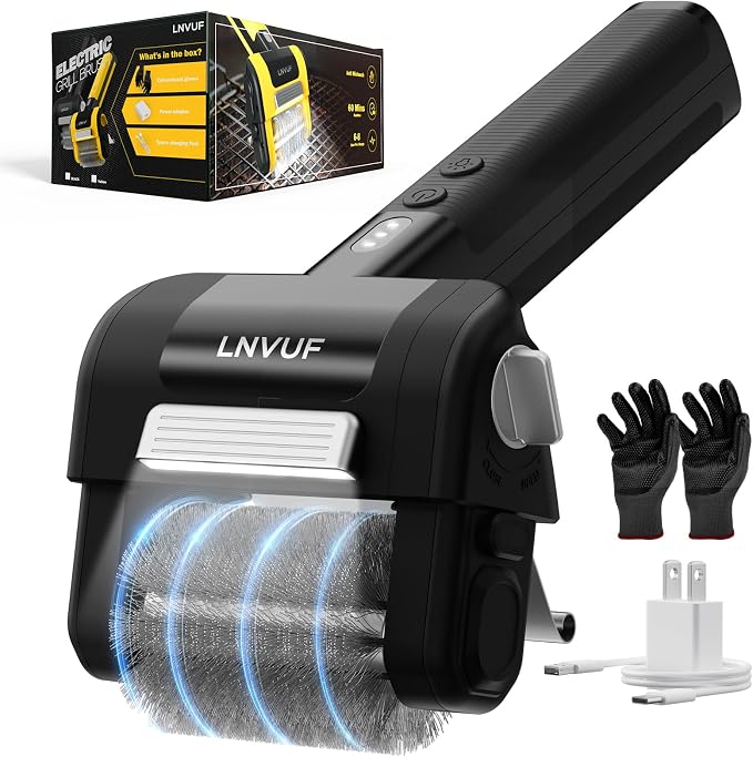 Electric Grill Brush, Grill Cleaner with LED Light, with 800 RPM Motor, Heavy Duty Grill Cleaning Tool (Black), Personalized Father s Day Gift s for Dad