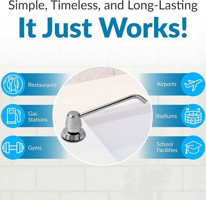 Bobrick Commercial Liquid Soap Dispenser 34 fl oz Capacity, Counter-Mounted, Polished Chrome, Manual Top-Fill, Vandal-Resistant Shatter-Proof Design 6-Inch Spout Durable Stainless Steel Construction (Model B-8226)