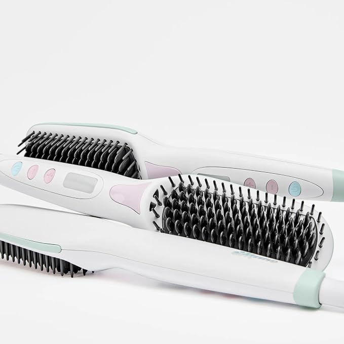 Mane Get Ur Sleek On Hair Straightener Brush - Smoothing Hot Air Brush with Adjustable Heat for Frizz-Free Styling - Nano Ceramic Ionic Hair Tools - For Use on Dry Strands - Worldwide Voltage
