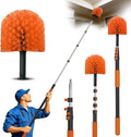 26FT Reach Cobweb Duster with Extension Pole - Spider Web Brush for Cleaning with 5-20FT 4-Section Flip-Lock Telescopic Pole, Effortlessly Cleans High Indoor & Outdoor Webs