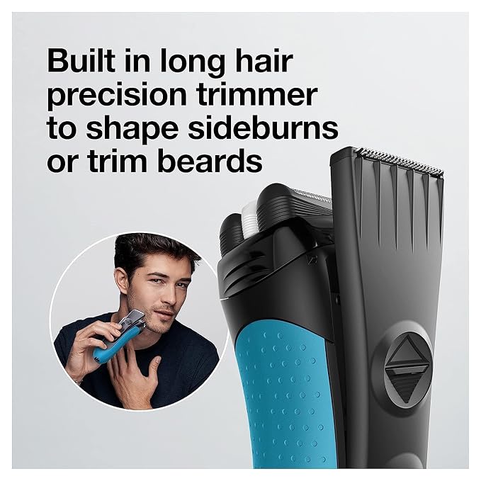 Braun Electric Series 3 Razor with Precision Trimmer, Rechargeable, Wet & Dry Foil Shaver for Men, Blue/Black, 4 Piece | Precision Trimmer, Rechargeable, Wet & Dry, Foil Shaver, 4 Piece