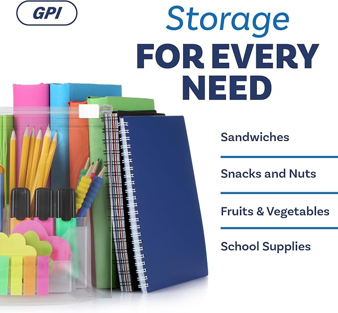 100 Count - Slider Zip Food Storage Sandwich Bags, 7" x 9" 3 Mil Heavy Duty, Strong & Durable For Freezer Storage, For Sandwiches, Snacks & More. GPI