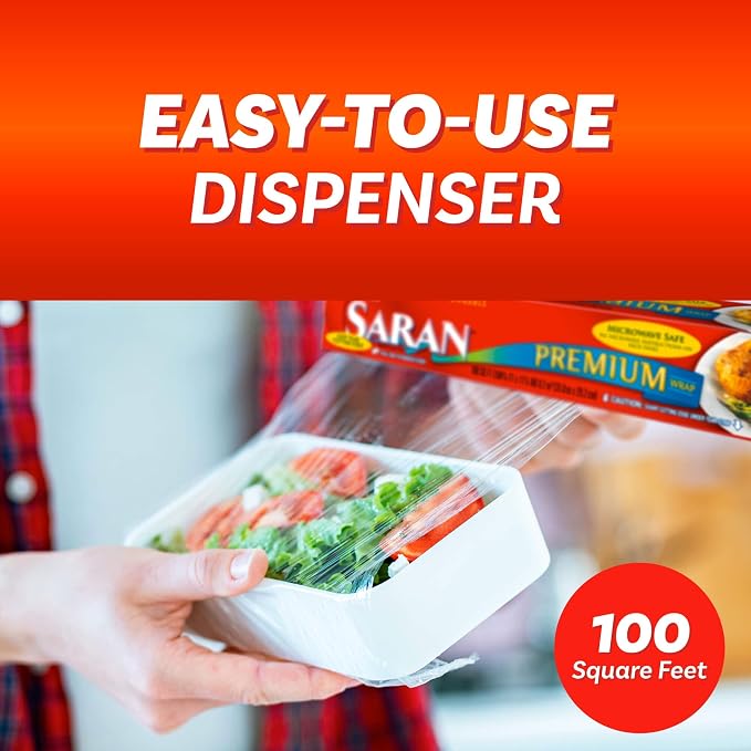 Saran Premium Plastic Wrap, Bulk Food Storage, Easy Dispense, 1,200 Sq Ft