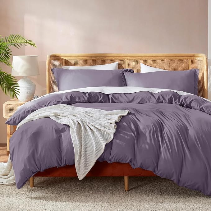 Nestl Grayish Purple Duvet Cover Full Size - Soft Double Brushed Full Size Duvet Cover Set, 3 Piece, with Button Closure, 1 Duvet Cover 80x90 inches and 2 Pillow Shams