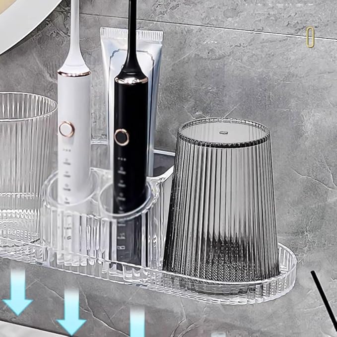 Toothbrush Rack Acrylic Countertop Toothbrush Holder Bathroom Counter Storage Box Toothbrush Makeup Brush Holder Transparent Gray Color Bathroom Toothbrush Holder(A)