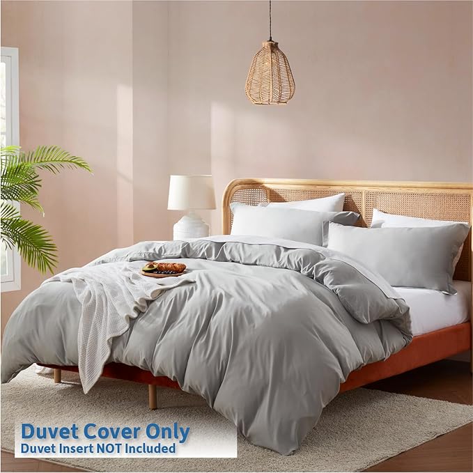 Nestl Twin Duvet Cover Set - Soft Double Brushed Light Grey Duvet Cover Twin XL, 2 Piece, with Button Closure, 1 Duvet Cover 68x90 inches and 1 Pillow Sham
