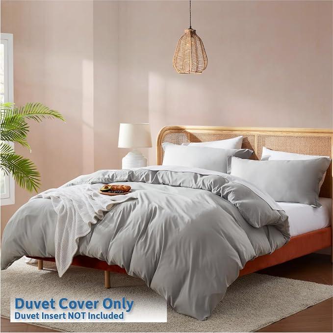 Nestl Light Grey Duvet Cover King Size - Soft Double Brushed King Duvet Cover Set, 3 Piece, with Button Closure, 1 Duvet Cover 104x90 inches and 2 Pillow Shams