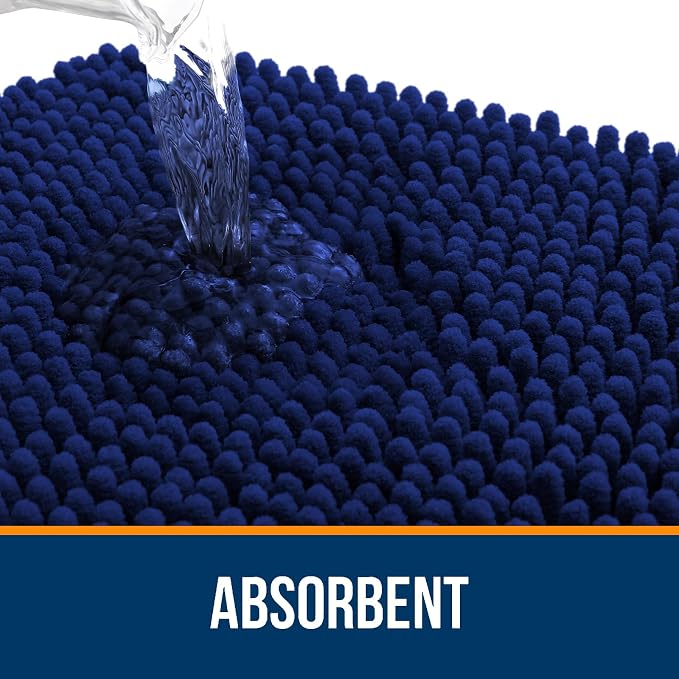 OLANLY Toilet Rugs U-Shaped 24x24, Extra Soft Absorbent Chenille Contour Bathroom Rugs for Toilet, Dry Quickly, Machine Washable, Non-Slip Bath Mat, Navy