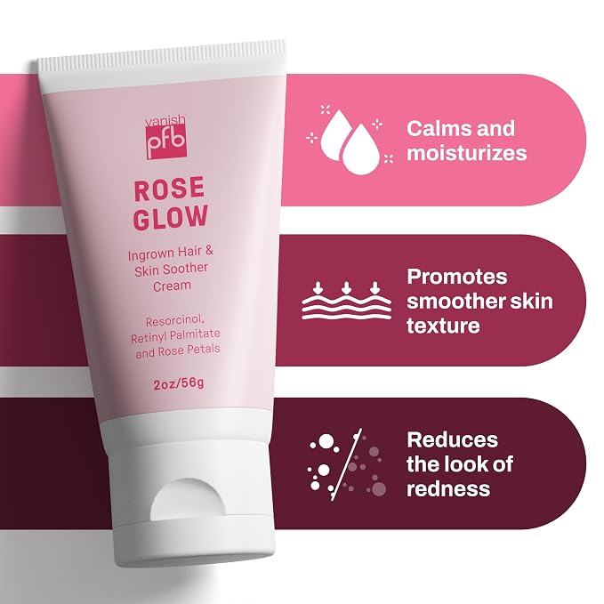 PFB Vanish Ingrown Hair Treatment & Skin Soother Cream 2oz, Smooth, Relieves, Softens Skin – Face & Body Razor Bump Treatment, After Shave Cream for Ingrown Hairs & Razor Bumps, All Gender – Rose Glow