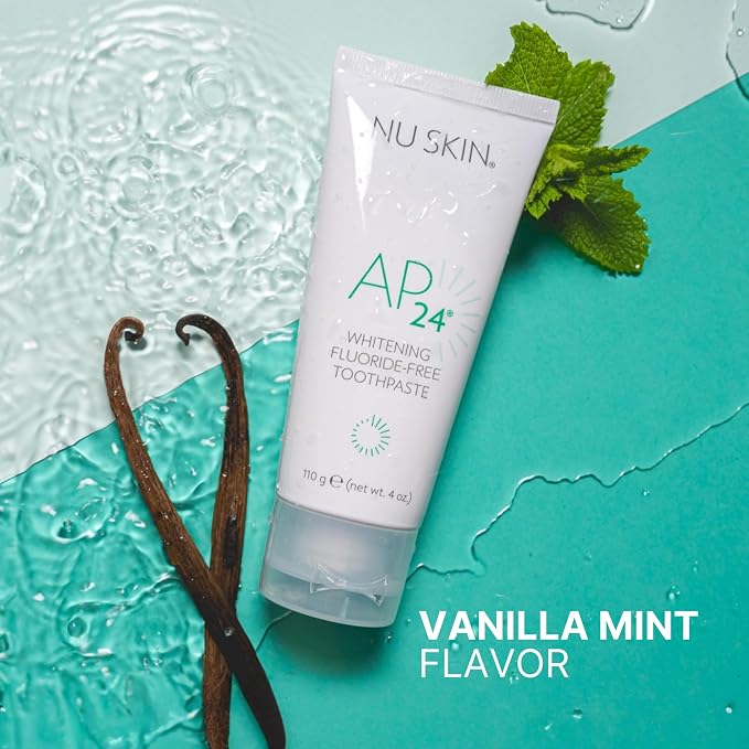 Nu Skin AP 24 Whitening Fluoride-Free Toothpaste | 4 Oz | 1 Pack | Vanilla mint flavor, no peroxide or fluoride | Enamel-safe | Brightens teeth, removes surface stains, and fights plaque