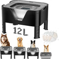 Elevated Dog Water Bowl 12L, 3.1Gal No Spill Water Bowl for Dogs with 4 Heights Adjustable Raised Dog Stand and 3 Filters Stainless Steel Dog Bowls with Anti-Mat for Large Dogs and Multi Pets