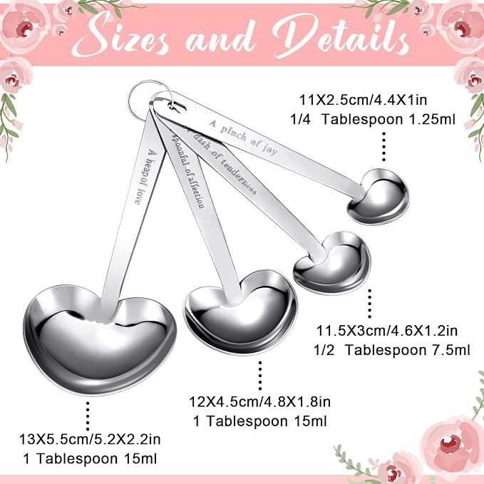 Yinder 50 Sets Heart Measuring Spoons Wedding Favors for Guests with Gift Box and Thank You Card, Bridal Shower Favors Bulk, Kitchen Measuring Spoon Gift Set for Party Souvenirs(Pink)