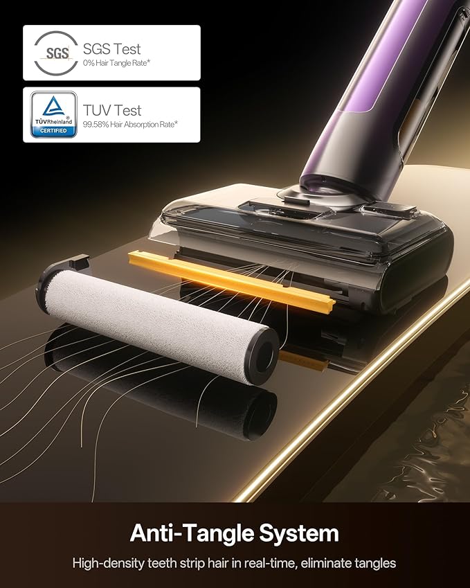Ultenic Wet Dry Vacuum Cleaner, Vacuum Mop for Wet & Dry Messes, 180° Lay-Flat & Auto Self-Cleaning, 60Mins Runtime ＆ Edge-Cleaning, Anti-Tangle Roller for Hard Floor and Pet Hair, AC1 TriFlex Violet
