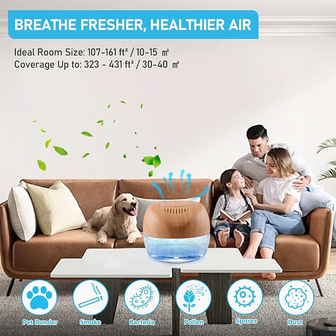 Water-Based Purifier Air Washer, Air Revitalizer & Freshener, Air Fresher with 7 LED Color Changing Light for Rooms (LightYellow)