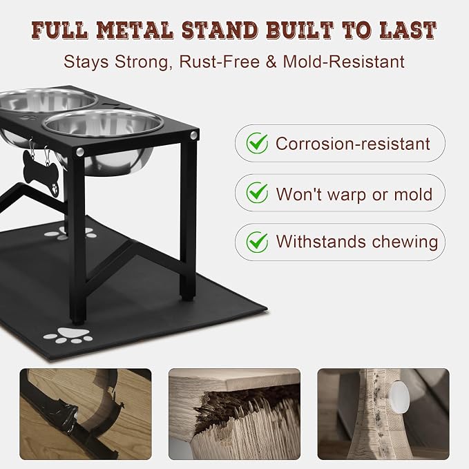 Elevated Dog Bowls, Metal Raised Dog Bowl Stand with 2 Thick 58oz Stainless Steel Food Bowls & Non-Slip Mat - 11.8" Tall for Medium/Large Breeds