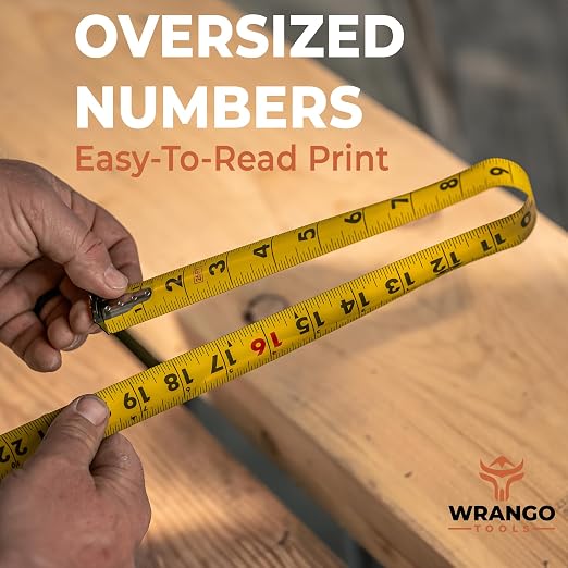 Wrango Tools Tape Measure 16 FT - Measuring Tape Retractable - Oversized & Double-Sided Print - Blade Lock, Finger Brake - High Performance Nylon Coating, 10' Stand-Out - 13' Reach / 1-1/16" Blade