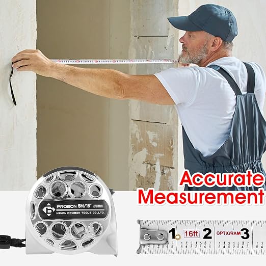 16 Ft Tape Measure, Stainless Steel Double Sided Scale Retractable Measuring Tape, Anti Fall Wear Resistant Metric Ruler, Hollow Design, Self Lock