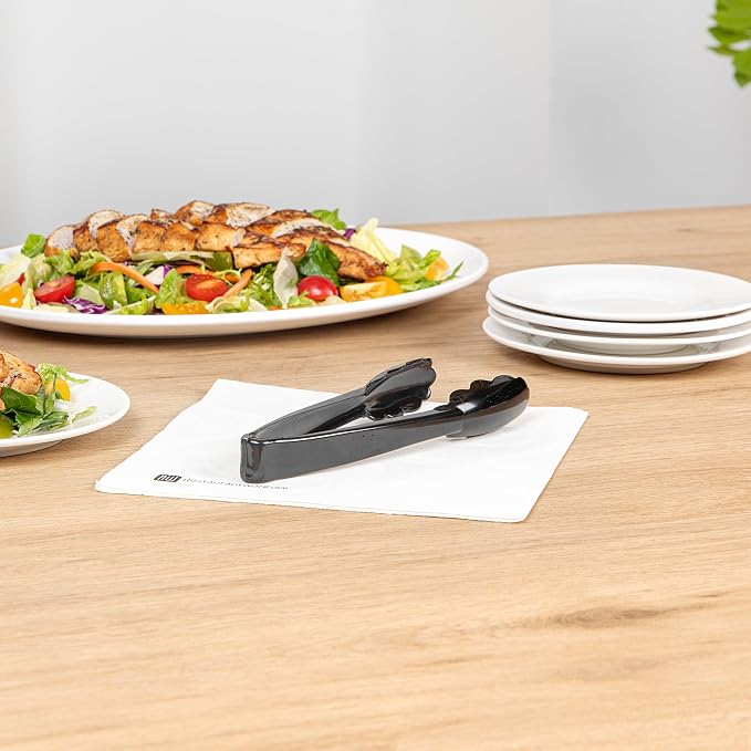 Restaurantware Tongs 100 Pack Of 7 1/2” Heavy-Duty Plastic Kitchen Tongs with Scalloped Edges Disposable Black Serving Utensils for Hot And Cold Foods Catered Events, Weddings, or Buffets