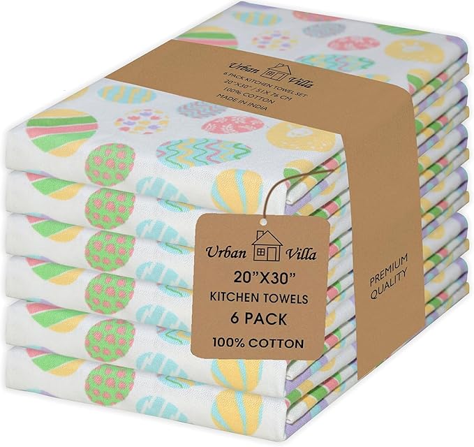 Urban Villa Kitchen Towels Cotton Dish Towels 20”x30” (Set of 6) Egg Print