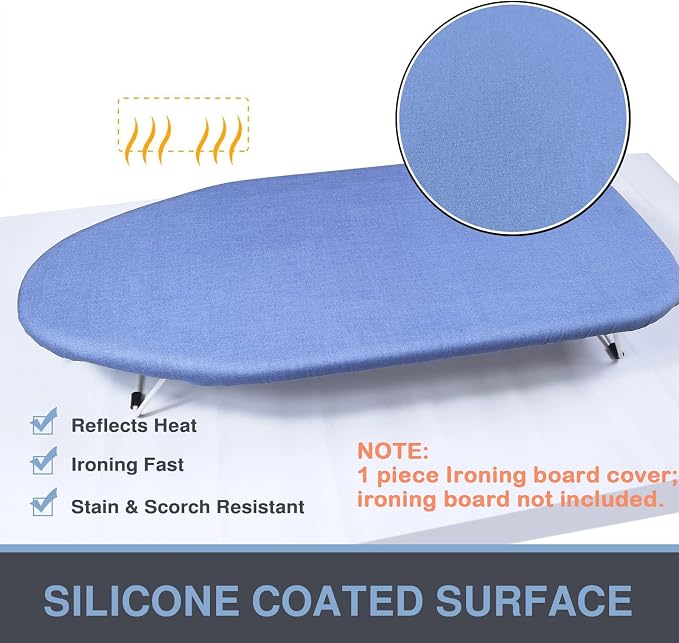 VividPaw Small Ironing Board Cover and Pad 12.5 x 30, Elastic Edge, Silicone Coated, Resist Scorching, Heavy Duty Padded Cover for Mini Table Top Iron Board (Silicone Coating-Blue, 12" x 30")