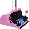 Tiumso Broom with Dustpan Combo Set, 51'' Broom and Dustpan Set, Brooms and Dust Pan with Handle, Brooms with Standing Dustpans, House Broom for Pets Hair and Floor Cleaning - Pink
