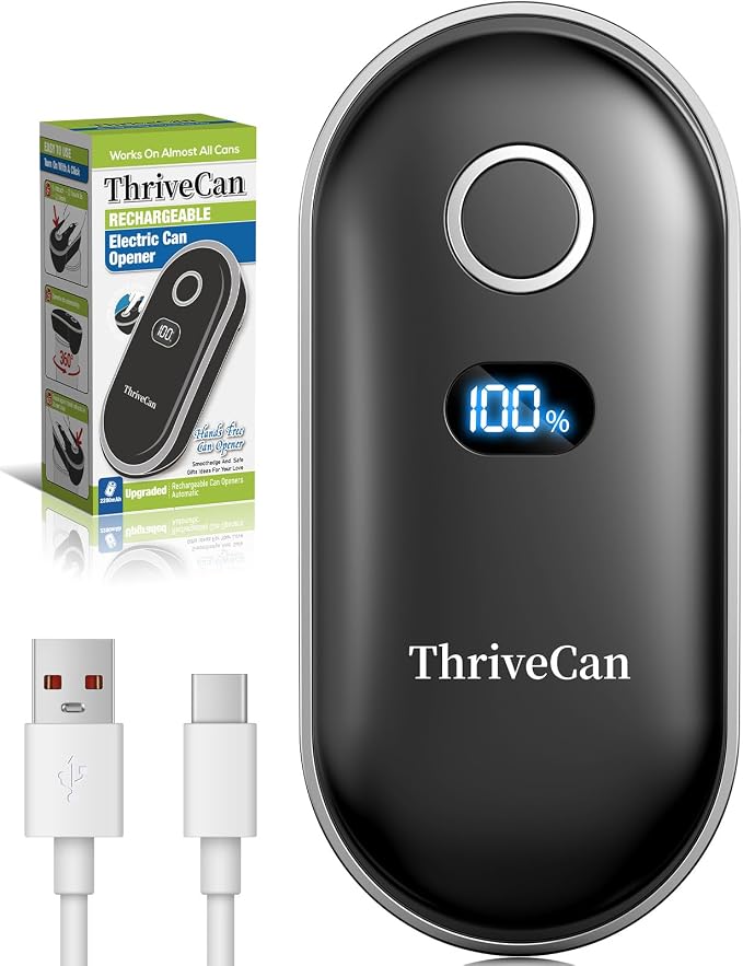Rechargeable Electric Can Opener – One-Touch for Seniors & Arthritis & Weak Hands, Smooth-Edge Side-Cut, Hands Free & Easy, Ergonomic Design Works on All Can Sizes, Ideal Kitchen Gift Black