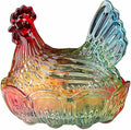 Hen-Shaped Crystal Glass Candy Dish,Pastoral Style Candy Bowl with Lid,Muti-Color Tabletop Dessert Plate Snack Bowl Egg Tray