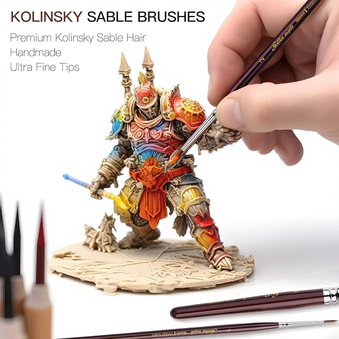 Kolinsky Sable Miniature Brushes Drybrushes for Miniature Set 7 pcs Paint Brushes for Miniature Oil Acrylics Model Paint Brushes #3, 5, 6