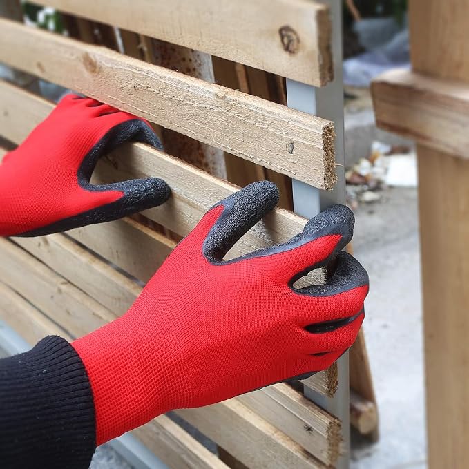 Evridwear Crinkle Latex Rubber Hand Coated Safety Work Gloves for Men Women General Multi Use Construction Warehouse Gardening Assembly Landscaping,Red Medium 120 Pairs Pack