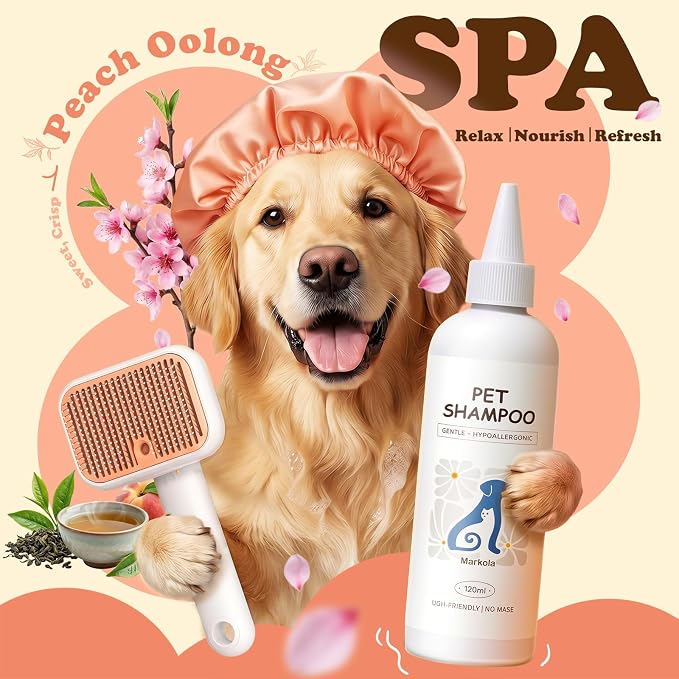 Rorhxia Steam Pet Brush Spray Refill Shampoo for Show Dog Cat, Peach Oolong | Peach Oolong, Deodorization, Pet Safe, Vet Approved, Soft Coat, Deep-Cleaning, pH-Balanced Formula