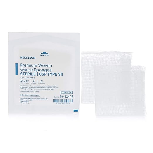 McKesson Premium Woven Gauze Sponges, Sterile, 8-Ply, USP Type VII, 100% Cotton, 4 in x 4 in, 2 per Pack, 600 Packs, 1200 Total