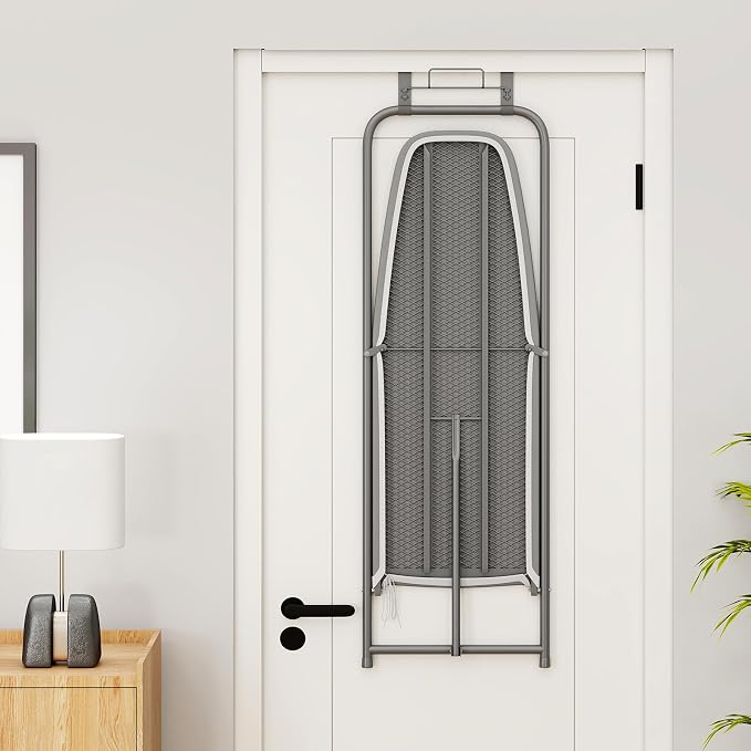 COSTWAY Over the Door Ironing Board, Space-Saving Metal Hanging Iron Board | Iron Holder & Cotton Cover, Compact Fold Down Iron Stand for Home, Apartment, Laundry Room, Dorm, 42"L x 17"W x 50"H