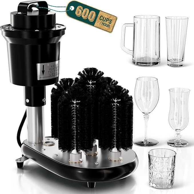 WantJoin Commercial Glass Washer - 5-Brush Electric Wine Glass Cleaner with Adjustable Temperature, Countertop Glassware Cleaning Machine for Bars, Cafés & Restaurants